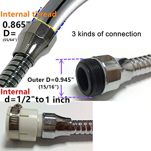 Flexible Faucet Sprayer Attachment 360 ° Aerator Extender Stainless Steel Polished Chrome for Kitchen Sink Bathroom Taps Cold Hot Water (Silver)