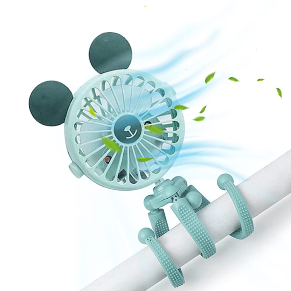 USB Powered Rechargeable Clip on Fan w/ Built-in Light, Portable Mini Tripod Fan for Baby Stroller, Car Seat, Wheelchair, Desk & Treadmill(Cyan)