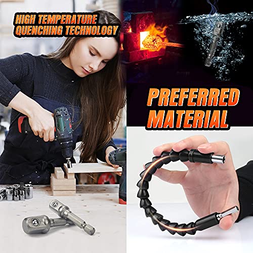 JelBo 11.8 Inch Flexible Shaft Extension Bits, Impact Driver Socket Adapter, 1/4 Hex Shank Magnetic Screwdriver Bit Holder Connect Link, Drill Socket Adapter for Power Drill.