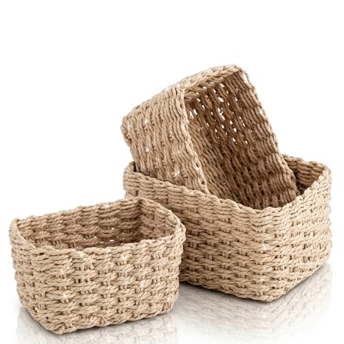 Kit 3 Cestos Organizadores Decorativos em Corda Natural Trançada Cestos Multiuso para Quarto Sala Banheiro e Decoração