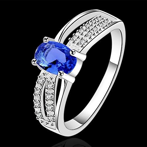 Plated Silver Oval Blue Zircon Simple Ring , royal blue , 8