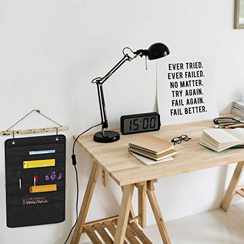 Sinzip Heavy Duty 5 Pocket Door Hanging File Organizer, Black Wall Storage Pocket Charts with 2 Hangers, Great for Classroom, School, Home or Office Use (5 Pocket)