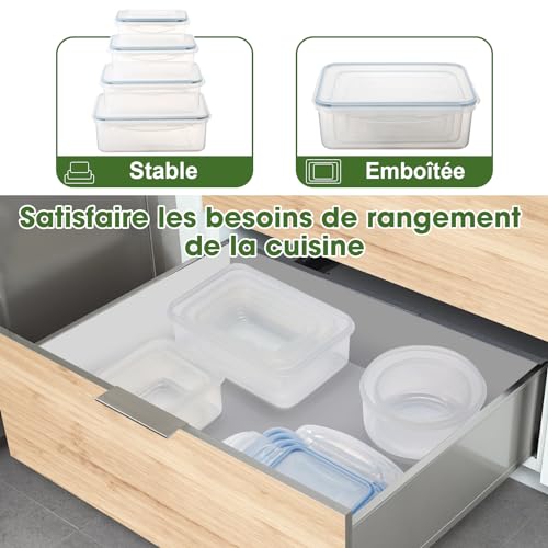 YASHE Food Box Set, 16 Pieces (8 Containers, 8 Lids), Airtight Reusable Plastic Food Boxes, BPA Free, 100% Leakproof