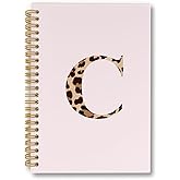 laveliabel Pink Cheetah Print Spiral Notebook, Leopard Print Initial C Journaling Notebooks, Trendy Preppy Girly Aesthetic College Ruled Spiral Notebook for School Office Supplies, 5.5x8.3 Inches