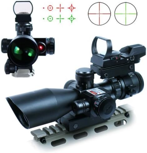 IEMNA Tactical Rail Mount 2.5-10X40 Scope Dual Illuminated Mil-dot with Red Laser Dot w/ Rail Mount+ Reflex Holographic Red/Green Dot Sight 4 Reticles w/ 20mm Rail2.5-10X40 Tactical Rifle Scope w/ Red Laser &amp; Holographic Green / Red Dot Sight