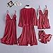 Moilant 4PC Women Sleepwear Satin Lace Camisole Bowknot Shorts Nightdress Robe Pajamas Lingerie Redthumb 2