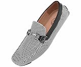 Amali Mens Black and White Houndstooth Printed Driving Moccasin Loafer Shoes: Style 1404-473