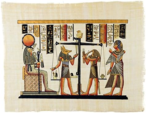Leolana Egyptian Papyrus "Weighing Of The Heart" Hand Painted Painting on 100% Authentic Egyptian Papyrus Paper-9x13-Black &amp; Gold