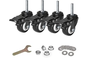 8T8 2 Inch Caster Wheels with Brake, PU Casters Set of 4, Heavy Duty, 3/8”-16x1-1/2”(Screw Diameter 3/8", Length 1.5") Threaded Stem Swivel Casters, Mount Industrial Castors