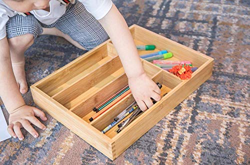 Royal Brands Bamboo Utensil Drawer Organizer Tray Bamboo Cutlery Drawer Organizer Flatware Tray (18" x 12" x 2")