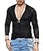 Coofandy Men's Sexy See Through T Shirt Mesh Henley Shirt Deep V Neck Undershirts Long Sleeve Clubwear, Black, Medium