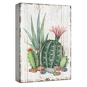 Cactus Green Leaves Red Flowers Colorful Stones Painting...