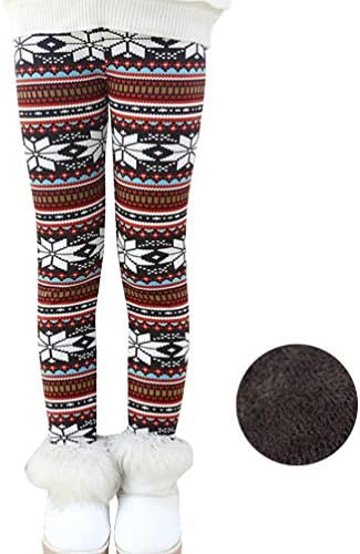 Girls Winter Thick Warm Long Pants Printing Fleece Lined Leggings