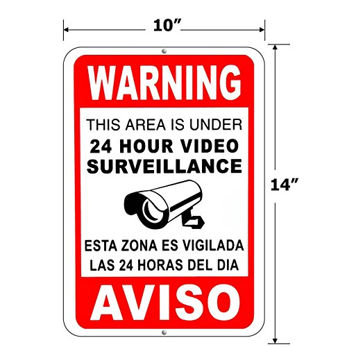 Video surveillance 24 Hour security camera sign Aluminum Composite 1/8" Thick English Spanish 10â€x14â€ Metal