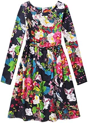 Girls 6-12 Years Flower Wedding Princess Party Long Sleeve Dress