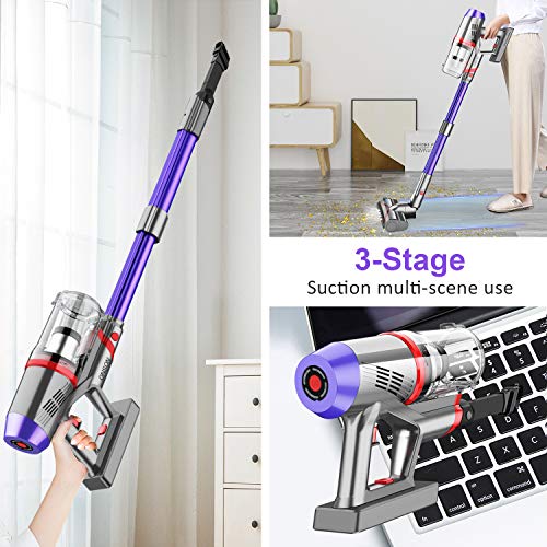 ONSON Cordless Vacuum Cleaner, 3 Gear Suction Adjustment Stick Vacuum, 55 Minutes Long Runtime
