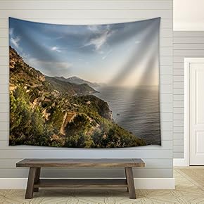 Beautiful Landscape with Seashore at Fair Weather - Fabric Wall Tapestry Home Decor - 51x60 inches