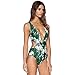 Bikini Factory Women Sexy Green Palm Tree Floral Print Backless Bandage Swimsuit (M)