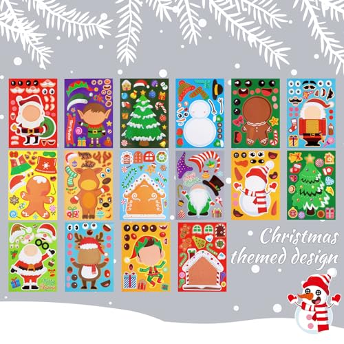 MCPINKY 32PCS Make a Face Stickers for Kids, Christmas Stickers Make Your Own Christmas Stickers for DIY Crafts Party Favors Supplies Christmas Games Activities