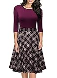 MissMay Women's Vintage Plaid Patchwork A-line Half Sleeve Cocktail Party Dress