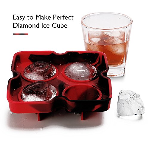 Ice Cube Trays with Lids, Diamond-Shaped Silicone BPA-Free Stackable Easy Release Ice Molds Multifunctional Storage Containers for Ice, Whiskey, Candy and Chocolate by Bella Vino (Red&Black-2Pack)
