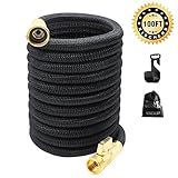 KISCHERS Garden Hose 100 ft Anti-Burst, Improved Expandable Water Hose Pipe with 3-Layers Natural Latex Core, 3/4 Solid Brass Fittings, Expanding Hose with Storage Bag & Hook