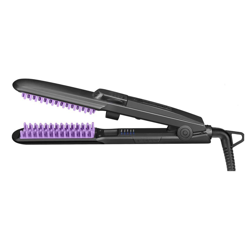 Steam Hair Straightener, Salon Ceramic Steam Flat Iron Hair Styler with Upper and Lower Teeth Comb,Spray Indicator Light, 5 Level Adjustable Temperature and 10ml Atomizer Water Tank