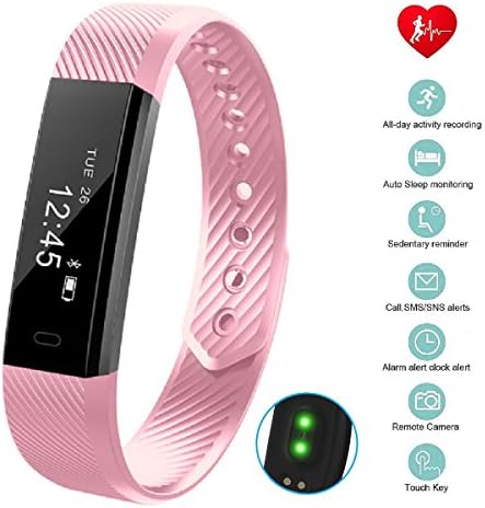 Fitness Tracker with Heart Rate Monitor, bossblue Smart Fitness Watch Touch Screen Activity Health Tracker Wearable Pedometer Smart Wristband (Pink)