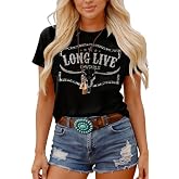 Western Shirts for Women Vintage Cowboy Cowgirl T-Shirts Long Live Cow Skull Graphic Tee Tops Country Rodeo Outfit