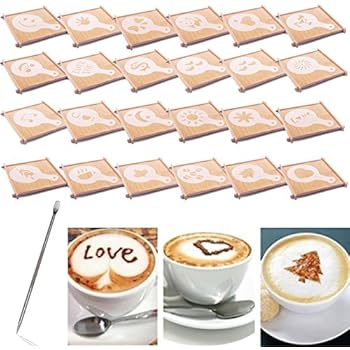 Bihrtc 24 Pcs 23 Designs Cappuccino Latte Barista Coffee Art Stencils Template Strew Pad Duster Spray Art 1pc Coffee Latte Art Pen