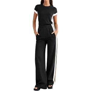 Fisoew Women One Piece Jumpsuits Wide Leg Pants Short Sleeve Dressy Workout Romper Overalls Airport Vacation Travel Outfits