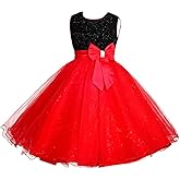 Dressy Daisy Girls Shimmery Special Occasion Dresses Wedding Flower Girl Pageant Gown Party Dress, Black Red