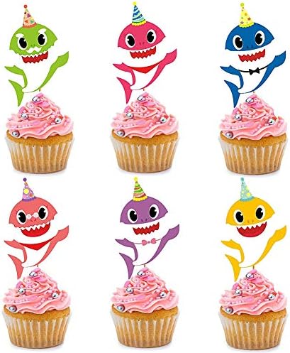 30 Pieces Shark Cupcake Toppers Shark Theme Party Supplies- Shark Family Baby Shower Birthday Party Decorations