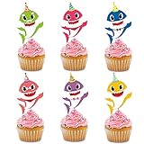 30 Pieces Shark Cupcake Toppers Shark Theme Party Supplies- Shark Family Baby Shower Birthday Party Decorations