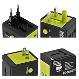 Smartrip International Travel Plug Adapter Wall Charger with Dual USB Ports Packed with Velvet Bag (AU UK US EU) Black+Green