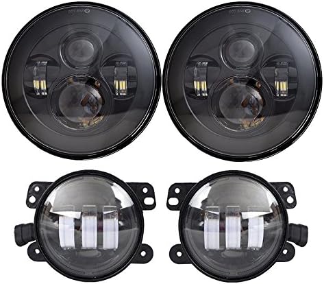 7 inch LED Headlights DOT 4 inch Fog Lights Bulbs Set Kit Projector 6000K for Jeep Wrangler JK LJ JKU TJ CJ Sahara Rubicon Freedom Dragon Edition Unlimited Hard Rock Sport Headlamps Lights Lamps