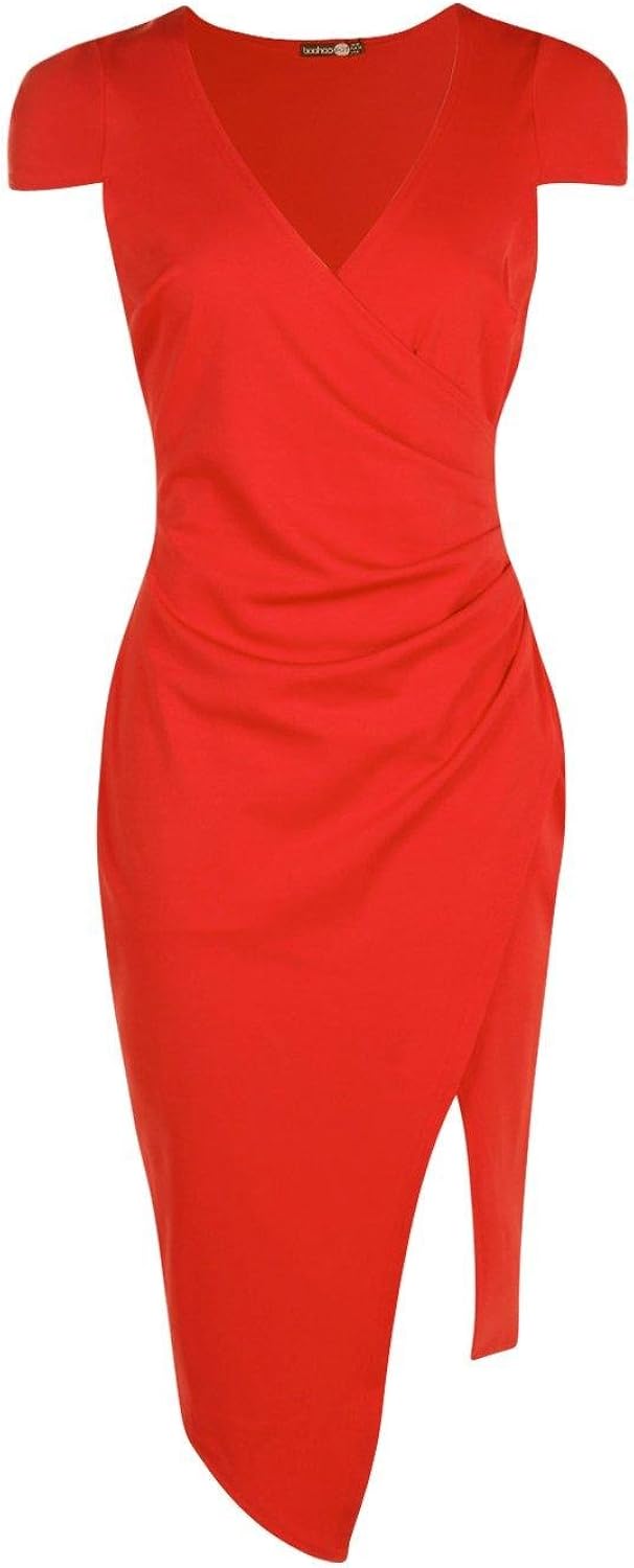 boohoo cap sleeve wrap midi dress
