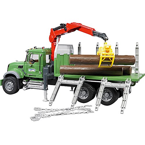 Bruder MACK Granite Timber Truck with Loading Crane and 3 Trunks
