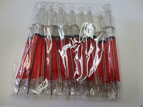 Lot 12 Red Syringe Shape Pens Ball Point Pen for Hospital Nurse/Black Ink/New