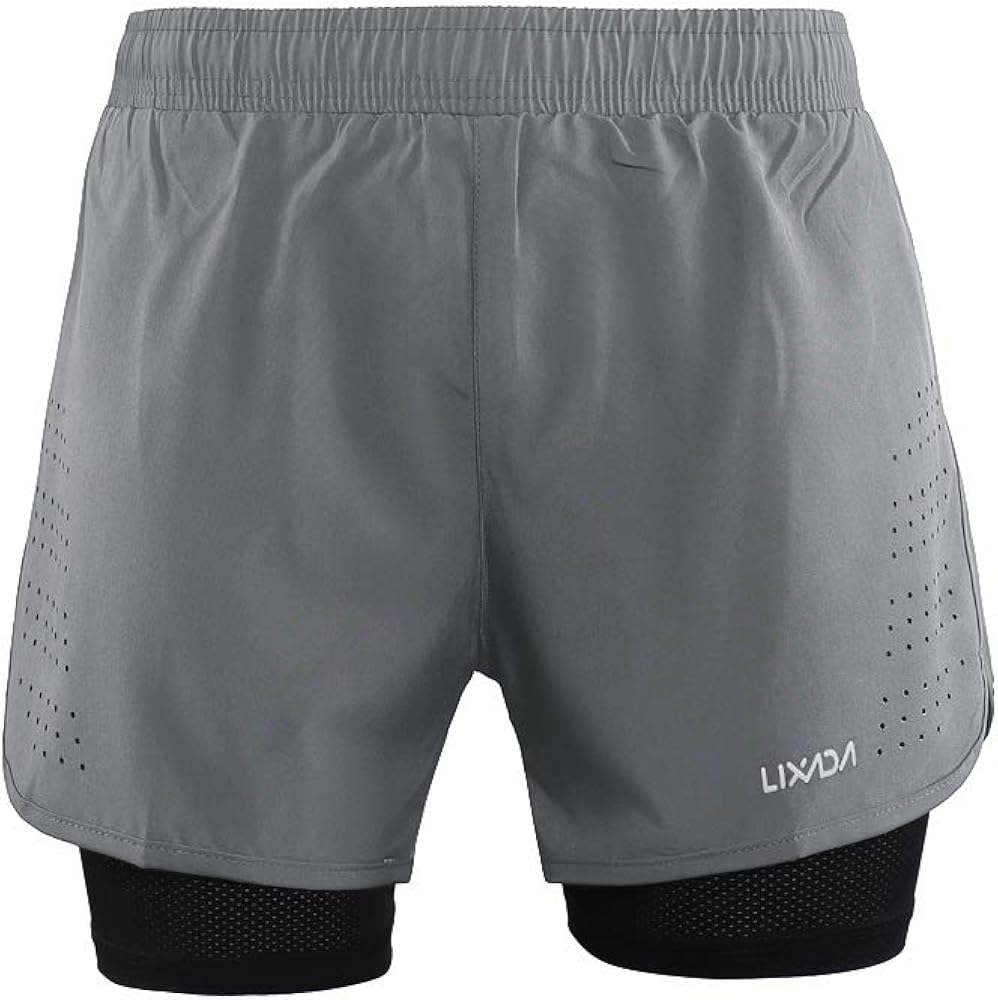Lixada Men's 2-in-1 Running Shorts Quick Drying Breathable Active Training Exercise Jogging Cycling Shorts: Clothing