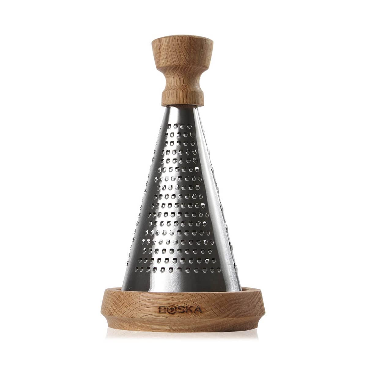 Boska Table Grater Oslo/with Oak Handle / 3 Cutting Edges/Semi-Hard to Hard Cheeses/Brown/Silver / 10.6"