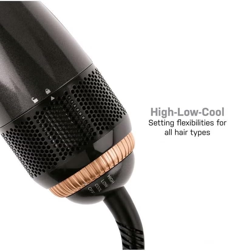 Joy Professional 2-in-1 Hot Air Styling Brush – 1200W Hair Dryer & Styler Volumizer with 3 Heat Settings, Ceramic Coating & Anti-Frizz Technology for All Hair Types (Black & Rose Gold) فرشاة الشعر