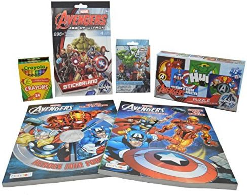 Avengers Gift Box by GiftMunkie - 6 Piece Coloring, Stickers, Puzzle, & Game Bundle