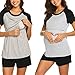 Maternity Nursing Pajama Set,Crytech Pregnant Women Short Sleeve Double Layer T Shirt Top for Breastfeeding Lounge Pant Pregnancy Sleepwear Nightgown Pjs for Hosital Summer Clothes (Large, Black)thumb 2