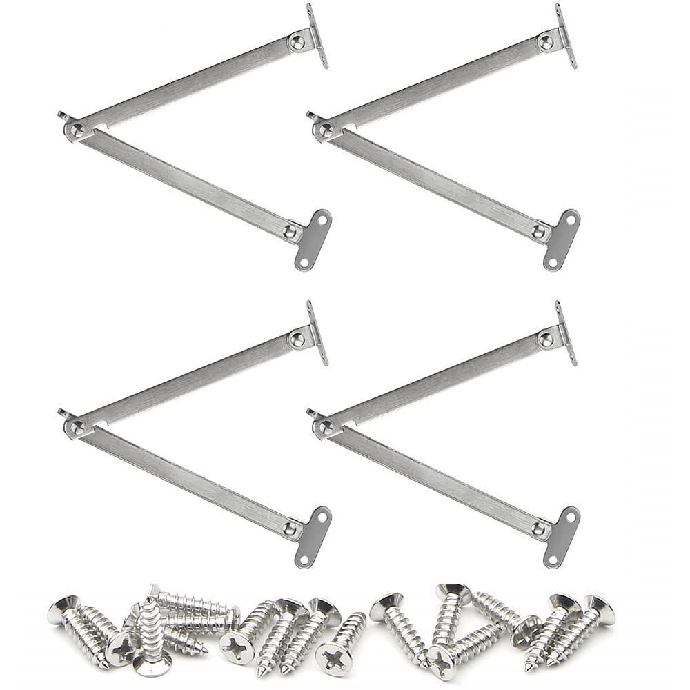 JINHENB 4 Pcs Buffer Hinge Stainless Steel Cabinet Door Lift Support Folding Cabinet Stay Hinges 180 Degree Lid Support Hinges Lid Stay Furniture Cupboard Folding Lid Support Hinge