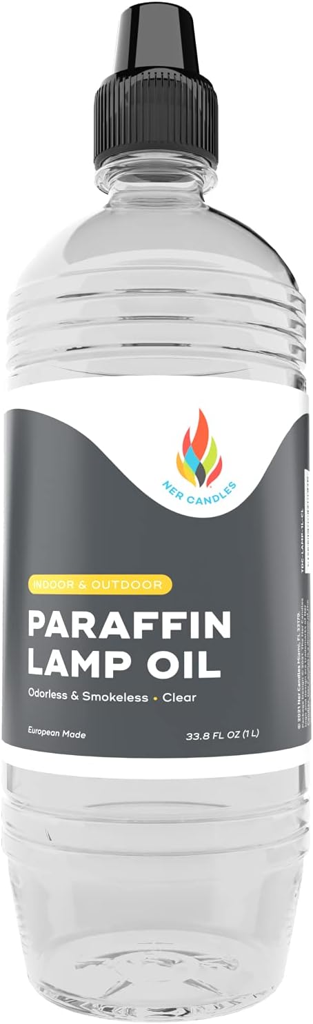 Oil Lamps & Accessories - Liquid Paraffin Lamp Oil - 1 Liter - Smokeless, Odorless, Ultra Clean Burning Fuel for Indoor and Outdoor Use (Clear) (Single)
