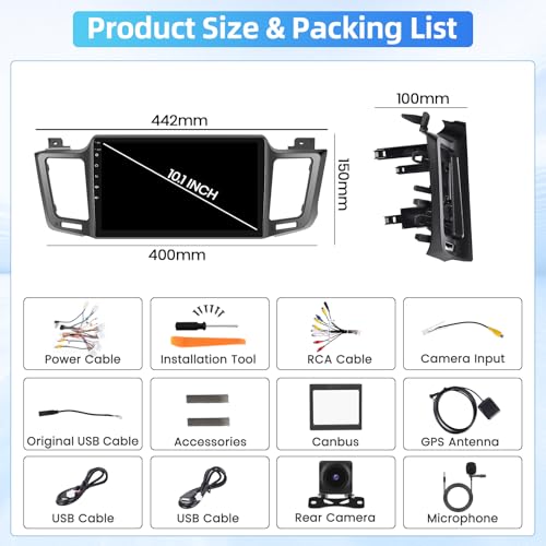 Fuluku 4+64G Android Car Radio for Toyota RAV4 2013 2014 2015 2016 2017 2018 2019 with Wireless Carplay & Android Car, 10.1'' IPS Touch Screen Radio Bluetooth 5.0/GPS/Rear Camera/FM/WiFi/SWC