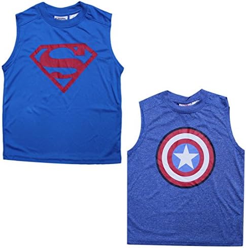 (Pack of 2) Boys SUPERMAN &amp; CAPTAIN AMERICA Dri-Fit Vest Top XL(14/16) Blue