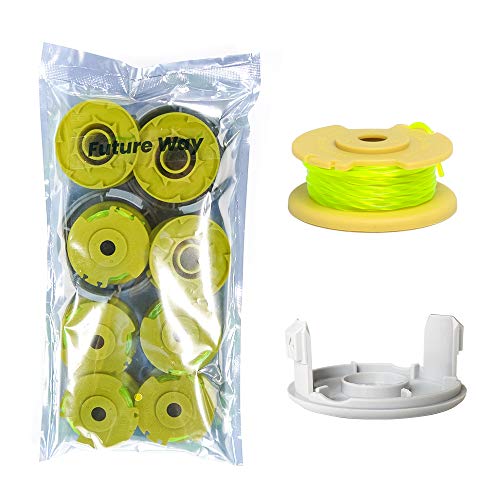 FutureWay String Trimmer Replacement Spool Line 0.08” 18-Volt 24V 40V Compatible with Ryobi One Plus+ AC80RL3, Eater String Autofeed 522994001 Cap, Cordless Trimmer Line 11ft, 8 Spools + 2 Cap