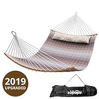 Zupapa Quilted Double Hammock, Folding Curved Hammock 2019 Upgraded Design 11ft for Backyard Patio Use 2 Person Portable Carry Bag Included